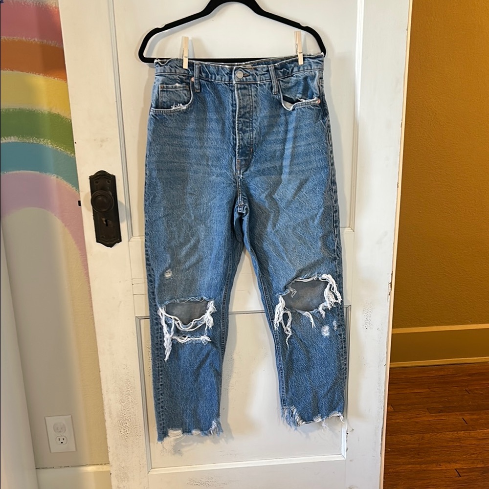 We The Free Blue Distressed Wide Leg Jeans - ankle cut